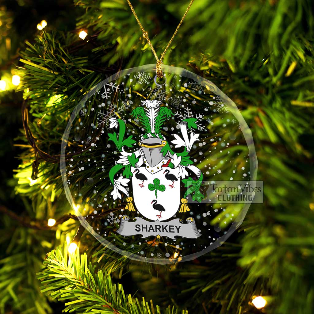 Sharkey Irish Clan Christmas Glass Ornament with Coat of Arms Transparent Glass Circle - 2D-tartanvibesclothing