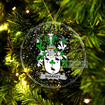 Tartan Vibes Clothing Sharkey Irish Clan Christmas Glass Ornament with Coat of Arms