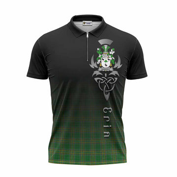 Sharkey Irish Clan Zipper Polo Shirt with Coat of Arms Erin Go Bragh Celtic Inspired Unisex - Tartan Vibes Clothing