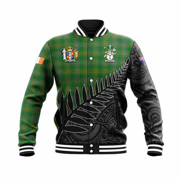 Sharkey Irish Clan Tartan Baseball Jacket with Coat of Arms New Zealand Silver Fern Half Style Unisex - Tartan Vibes Clothing
