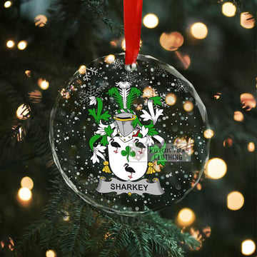 Tartan Vibes Clothing Sharkey Irish Clan Christmas Glass Ornament with Coat of Arms