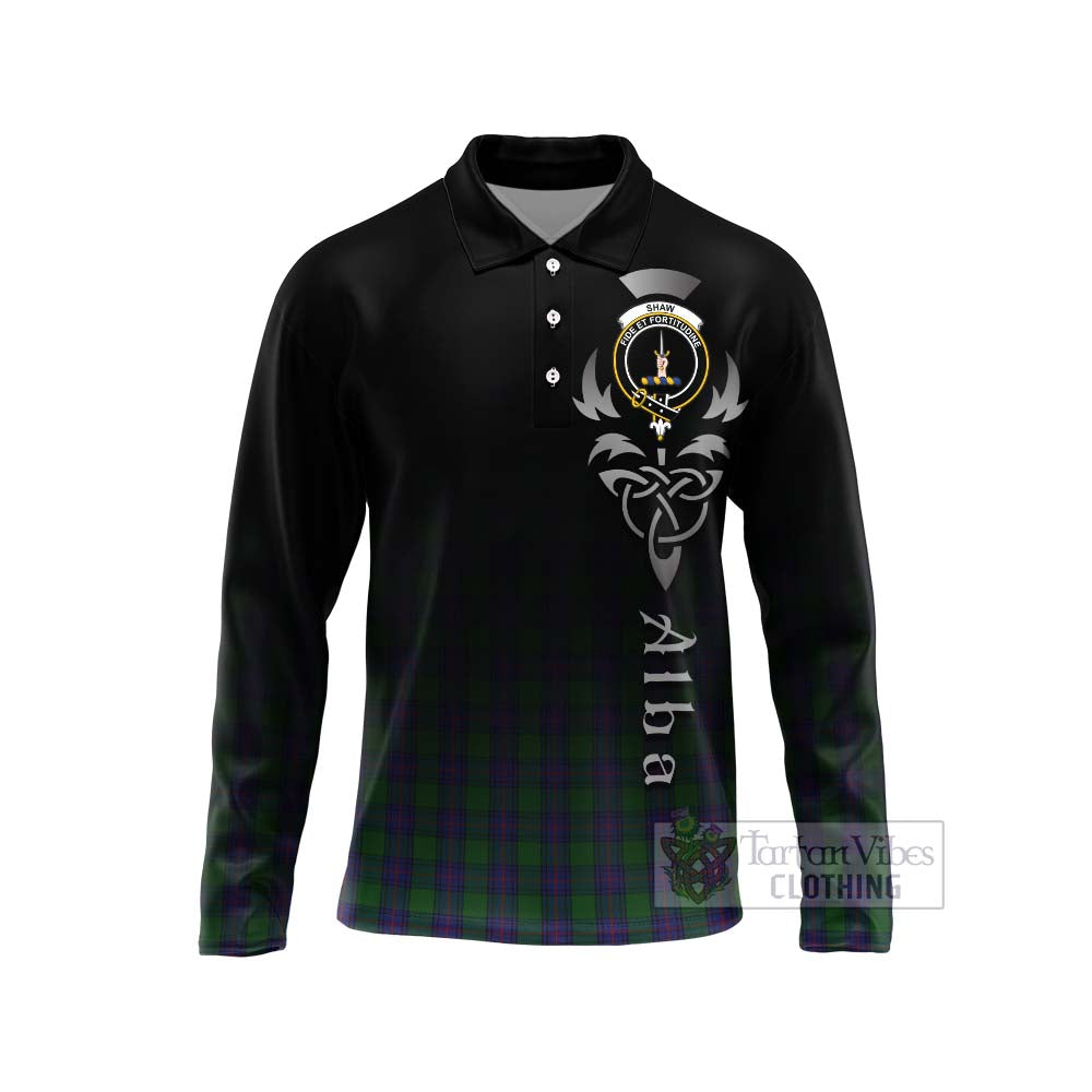 Tartan Vibes Clothing Shaw Tartan Long Sleeve Polo Shirt Featuring Alba Gu Brath Family Crest Celtic Inspired