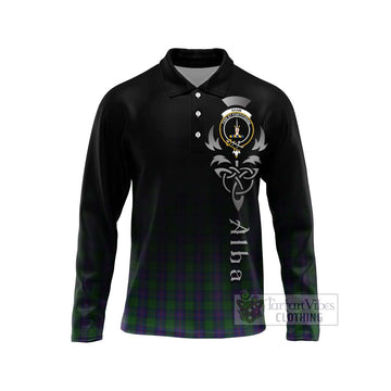 Tartan Vibes Clothing Shaw Tartan Long Sleeve Polo Shirt Featuring Alba Gu Brath Family Crest Celtic Inspired