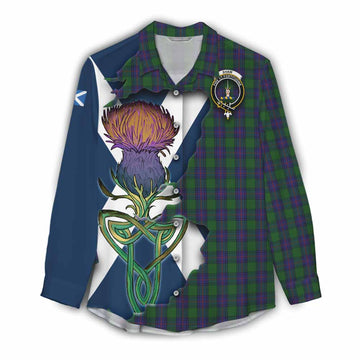 Shaw Tartan Family Crest Women's Casual Shirt Scottish Thistle Celtic Inspired