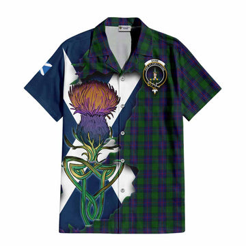Tartan Vibes Clothing Shaw Tartan Family Crest Short Sleeve Button Shirt Scottish Thistle Celtic Inspired