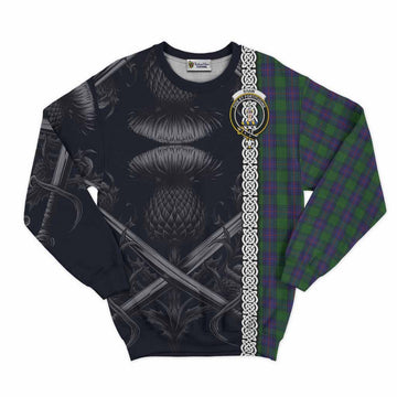 Tartan Vibes Clothing Shaw Tartan Sweatshirt with Family Crest Cross Sword Thistle Celtic Vibes