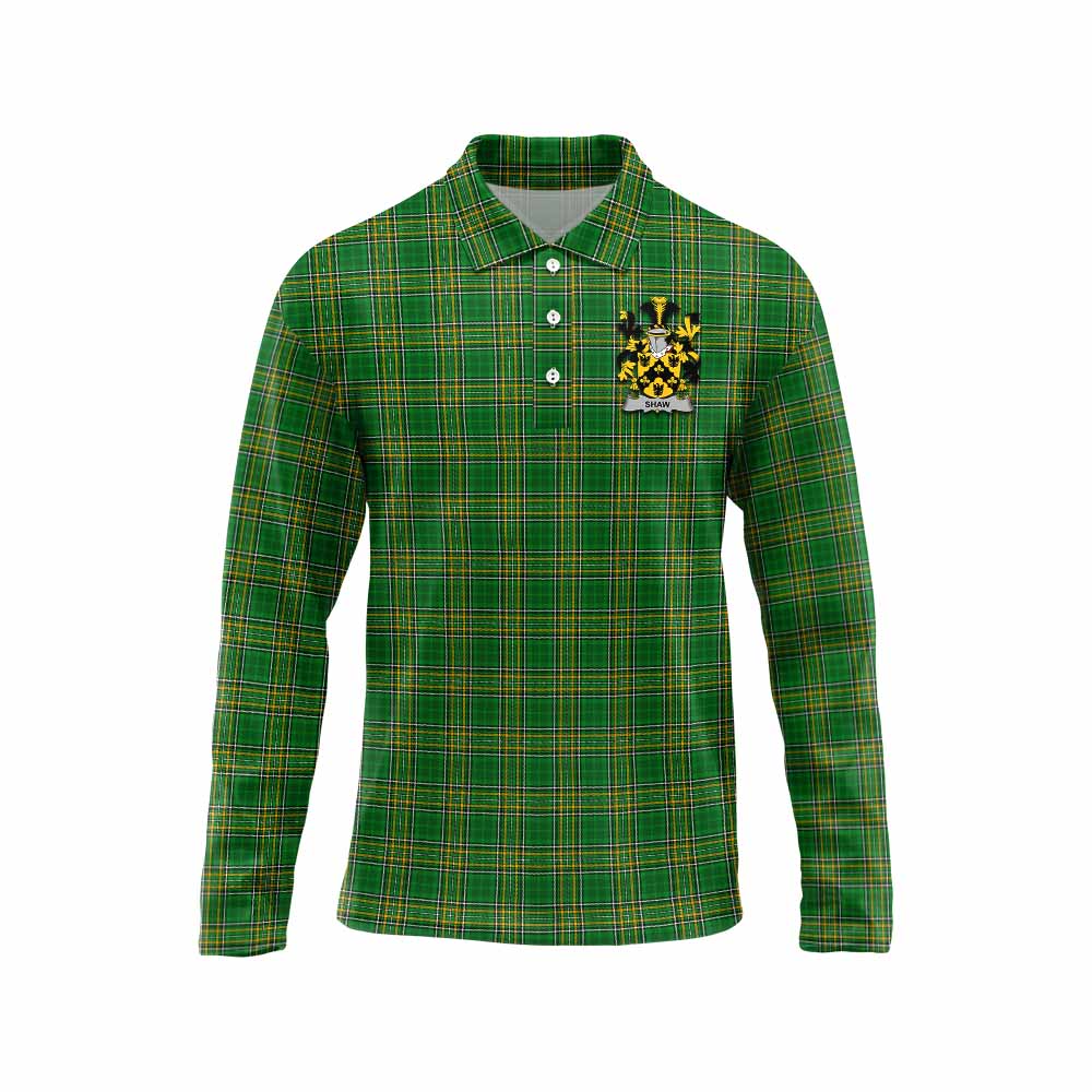 Tartan Vibes Clothing Shaw Irish Clan Tartan Long Sleeve Polo Shirt with Coat of Arms