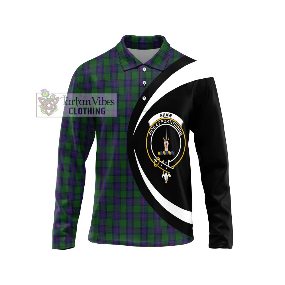 Shaw Tartan Long Sleeve Polo Shirt with Family Crest Circle Style Unisex - Tartan Vibes Clothing