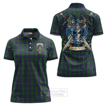 Shaw Tartan Women's Polo Shirt with Family Crest Celtic Skull Style