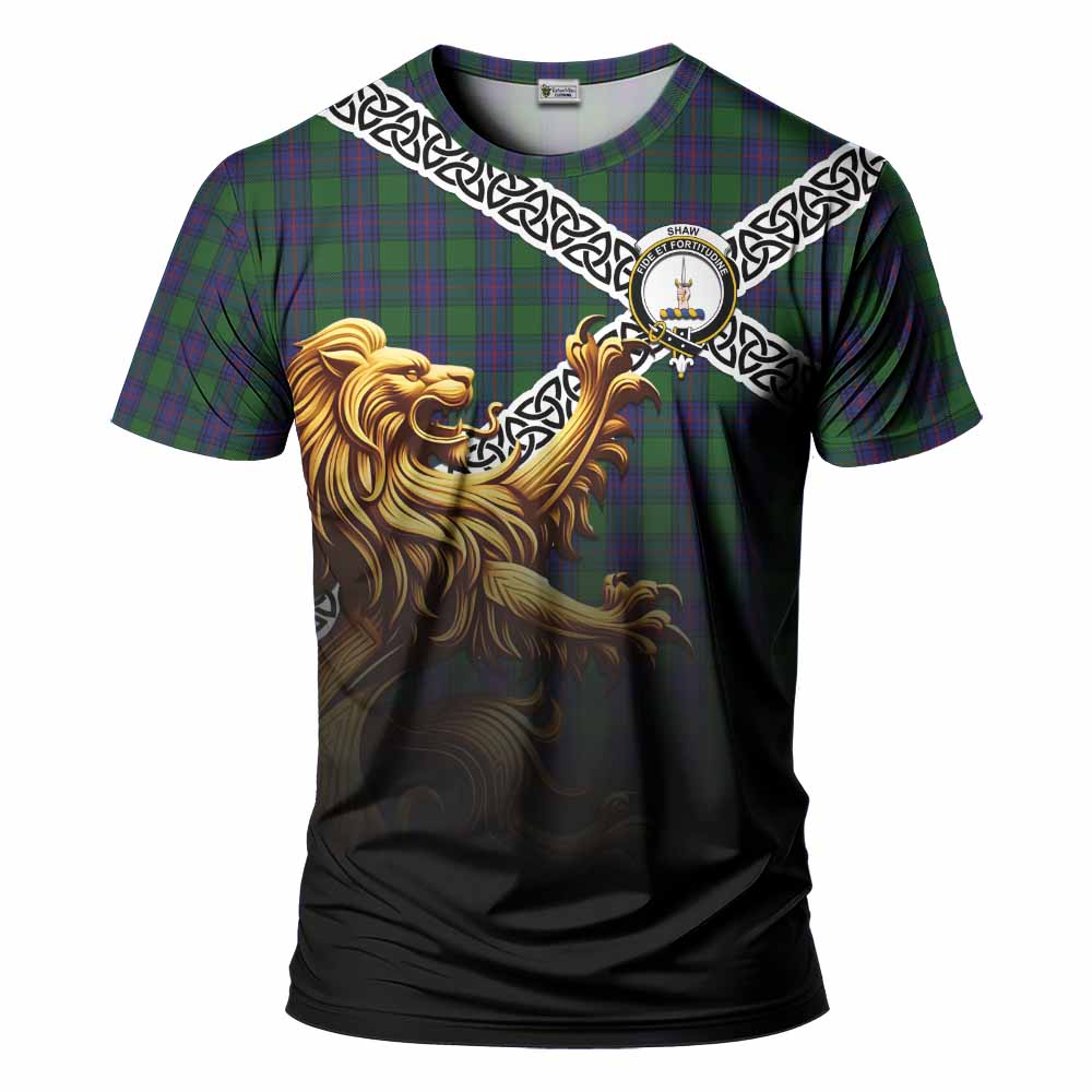 Tartan Vibes Clothing Shaw Crest Tartan T-Shirt with Golden Lion Emblem Celtic Style