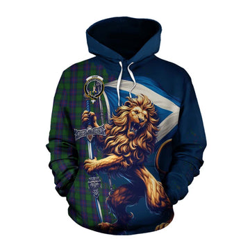 Tartan Vibes Clothing Shaw Tartan Family Crest Cotton Hoodie with Scottish Majestic Lion