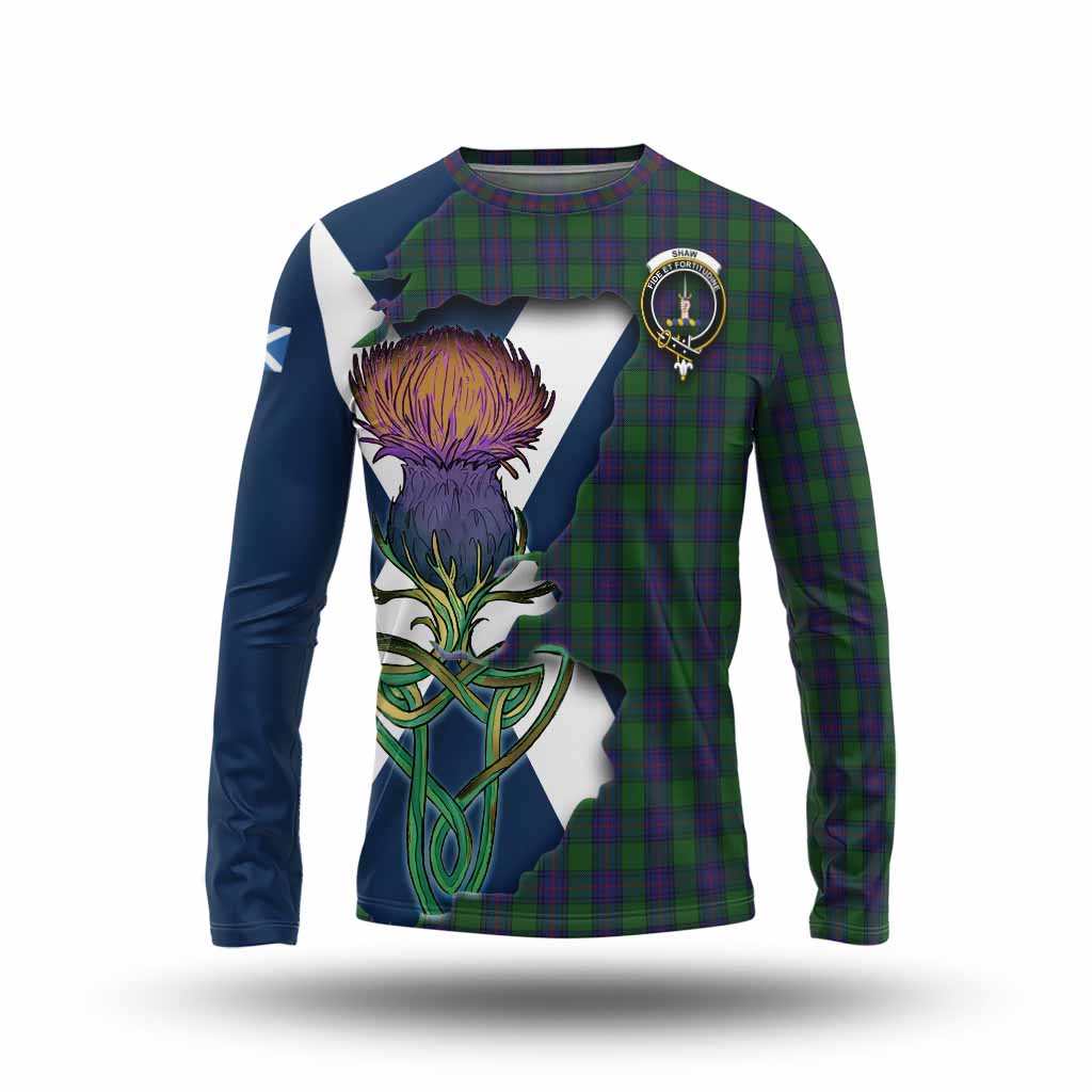Tartan Vibes Clothing Shaw Tartan Family Crest Long Sleeve T-Shirt Scottish Thistle Celtic Inspired