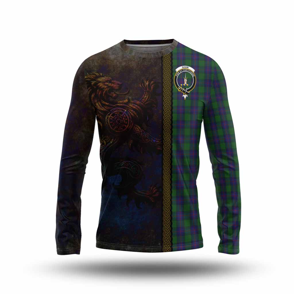 Tartan Vibes Clothing Shaw Tartan Family Crest Long Sleeve T-Shirt Alba Gu Brath Be Brave Lion Ancient Style