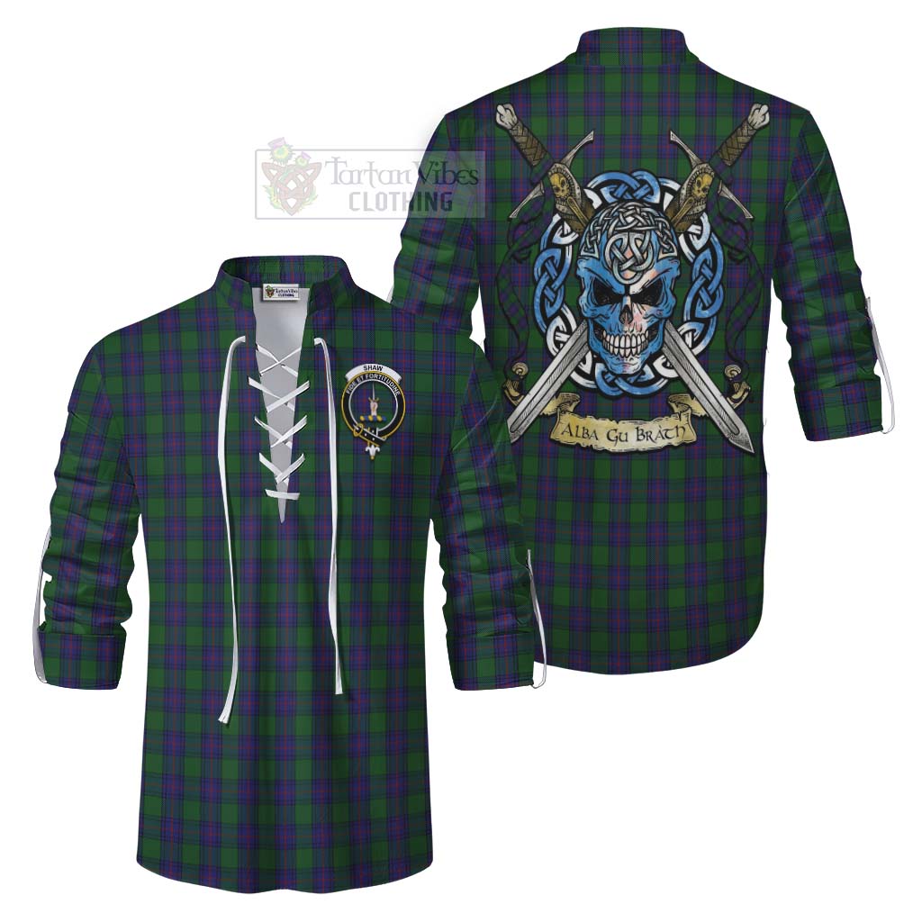Tartan Vibes Clothing Shaw Tartan Ghillie Kilt Shirt with Family Crest Celtic Skull Style