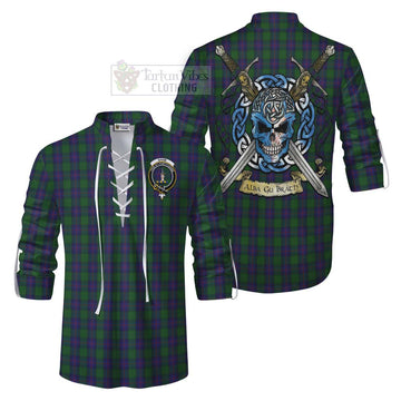 Tartan Vibes Clothing Shaw Tartan Ghillie Kilt Shirt with Family Crest Celtic Skull Style
