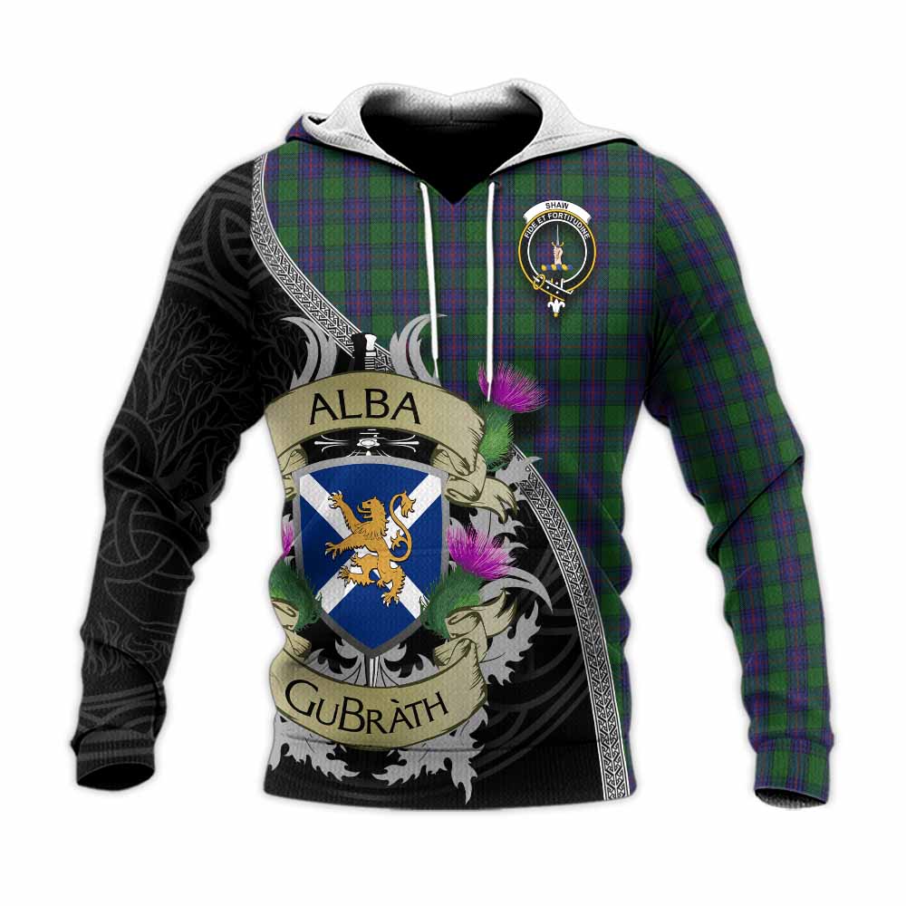 Tartan Vibes Clothing Shaw Tartan Family Crest Knitted Hoodie Lion Rampant Royal Thistle Shield Celtic Inspired