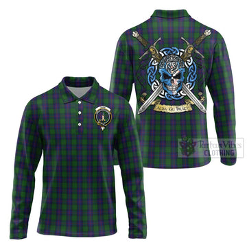 Tartan Vibes Clothing Shaw Tartan Long Sleeve Polo Shirt with Family Crest Celtic Skull Style