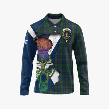 Tartan Vibes Clothing Shaw Tartan Family Crest Long Sleeve Polo Shirt Scottish Thistle Celtic Inspired
