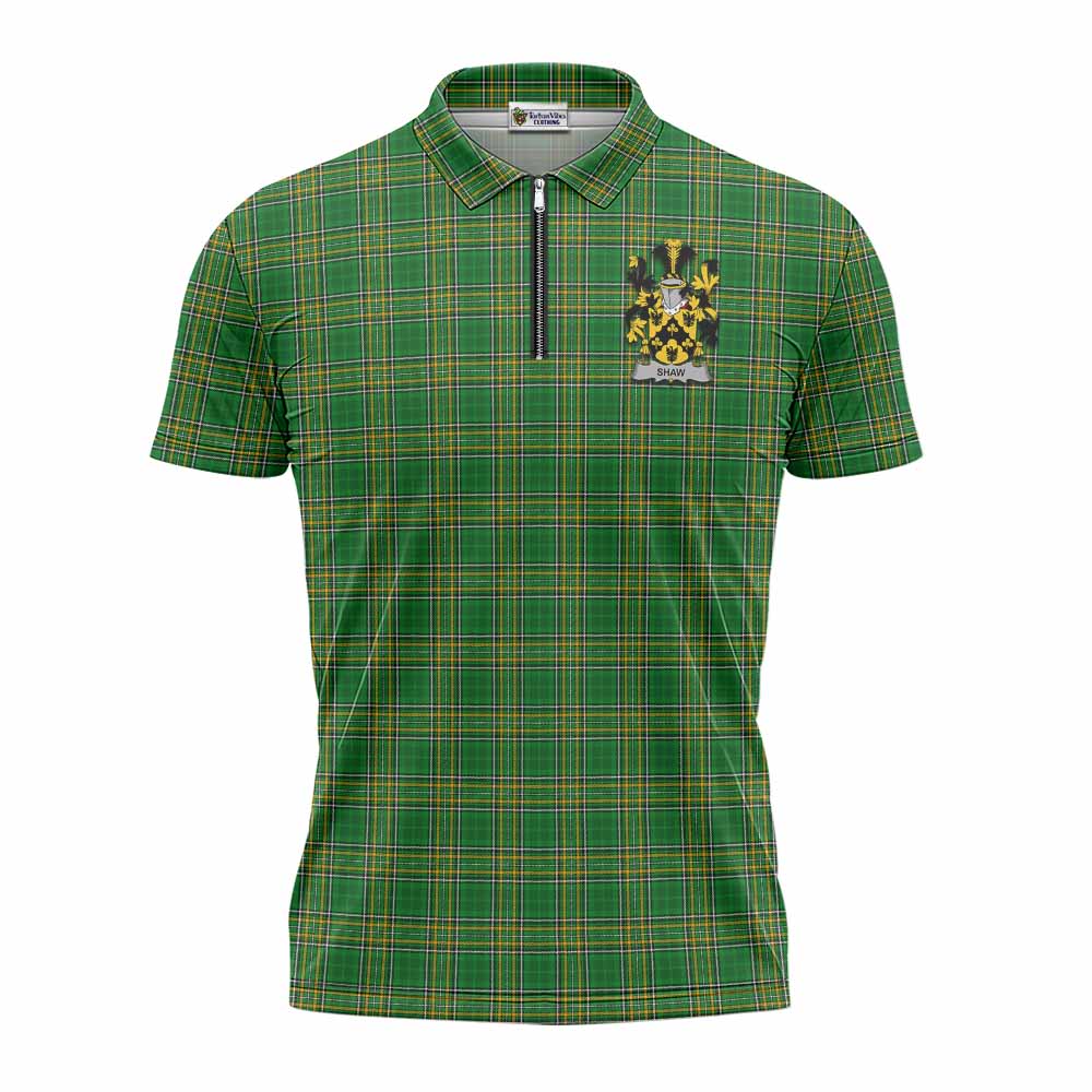 Shaw Irish Clan Tartan Zipper Polo Shirt with Coat of Arms