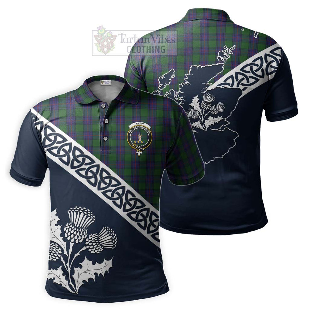 Shaw Tartan Polo Shirt Featuring Thistle and Scotland Map