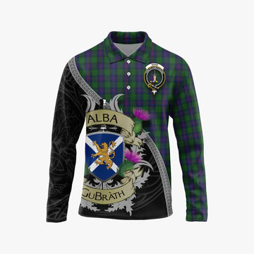 Tartan Vibes Clothing Shaw Tartan Family Crest Long Sleeve Polo Shirt Lion Rampant Royal Thistle Shield Celtic Inspired
