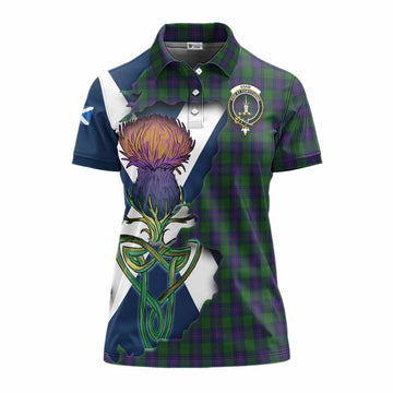 Shaw Tartan Family Crest Women's Polo Shirt Scottish Thistle Celtic Inspired