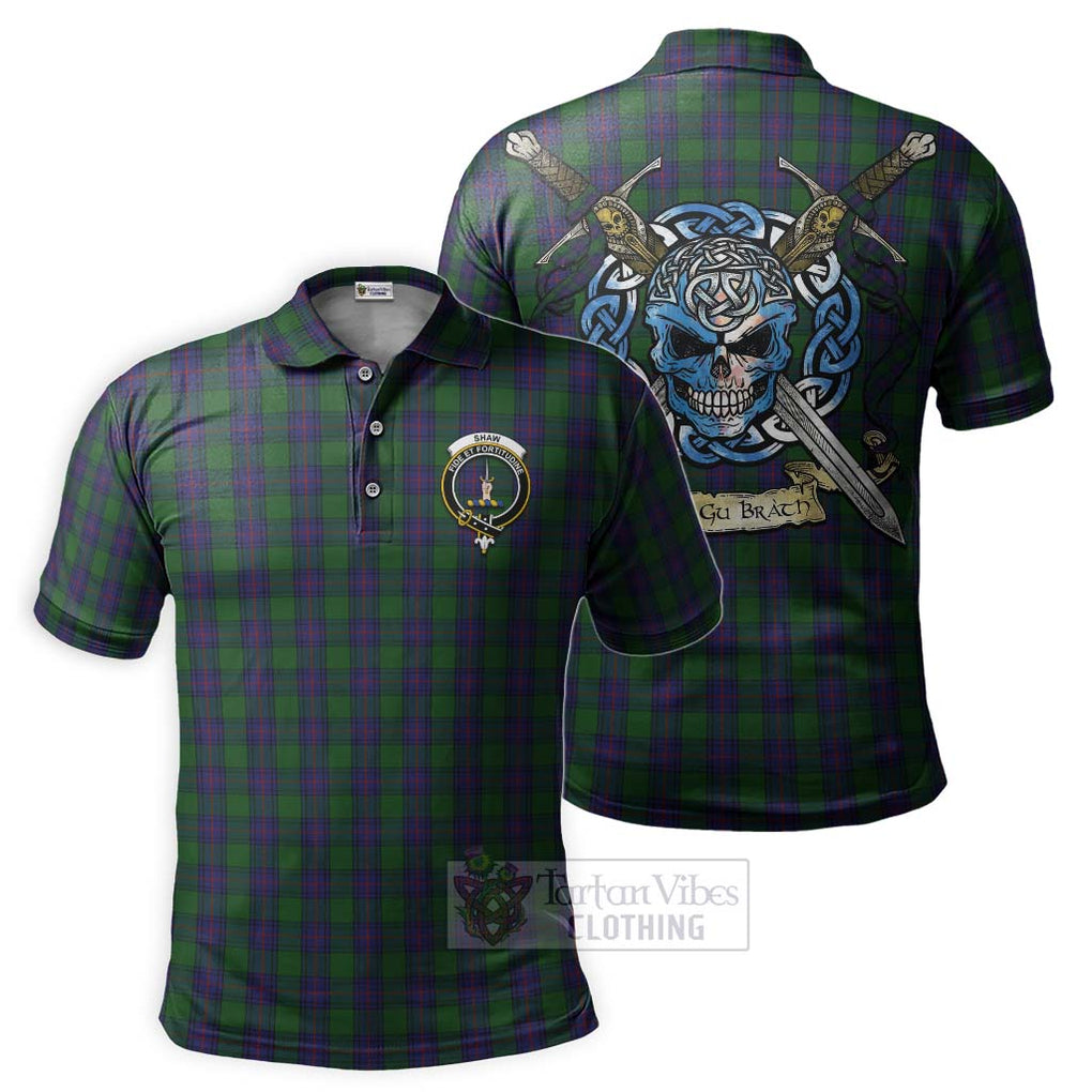 Tartan Vibes Clothing Shaw Tartan Polo Shirt with Family Crest Celtic Skull Style