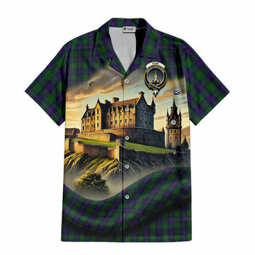 Tartan Vibes Clothing Shaw Tartan Family Crest Short Sleeve Button Shirt with Scottish Ancient Castle Style