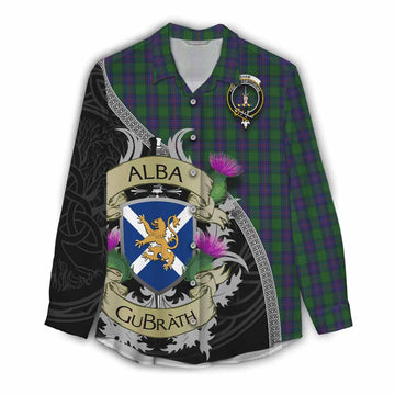 Shaw Tartan Family Crest Women's Casual Shirt Lion Rampant Royal Thistle Shield Celtic Inspired