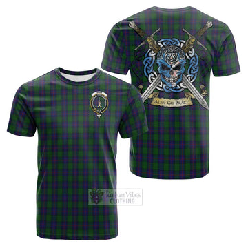 Tartan Vibes Clothing Shaw Tartan Cotton T-shirt with Family Crest Celtic Skull Style