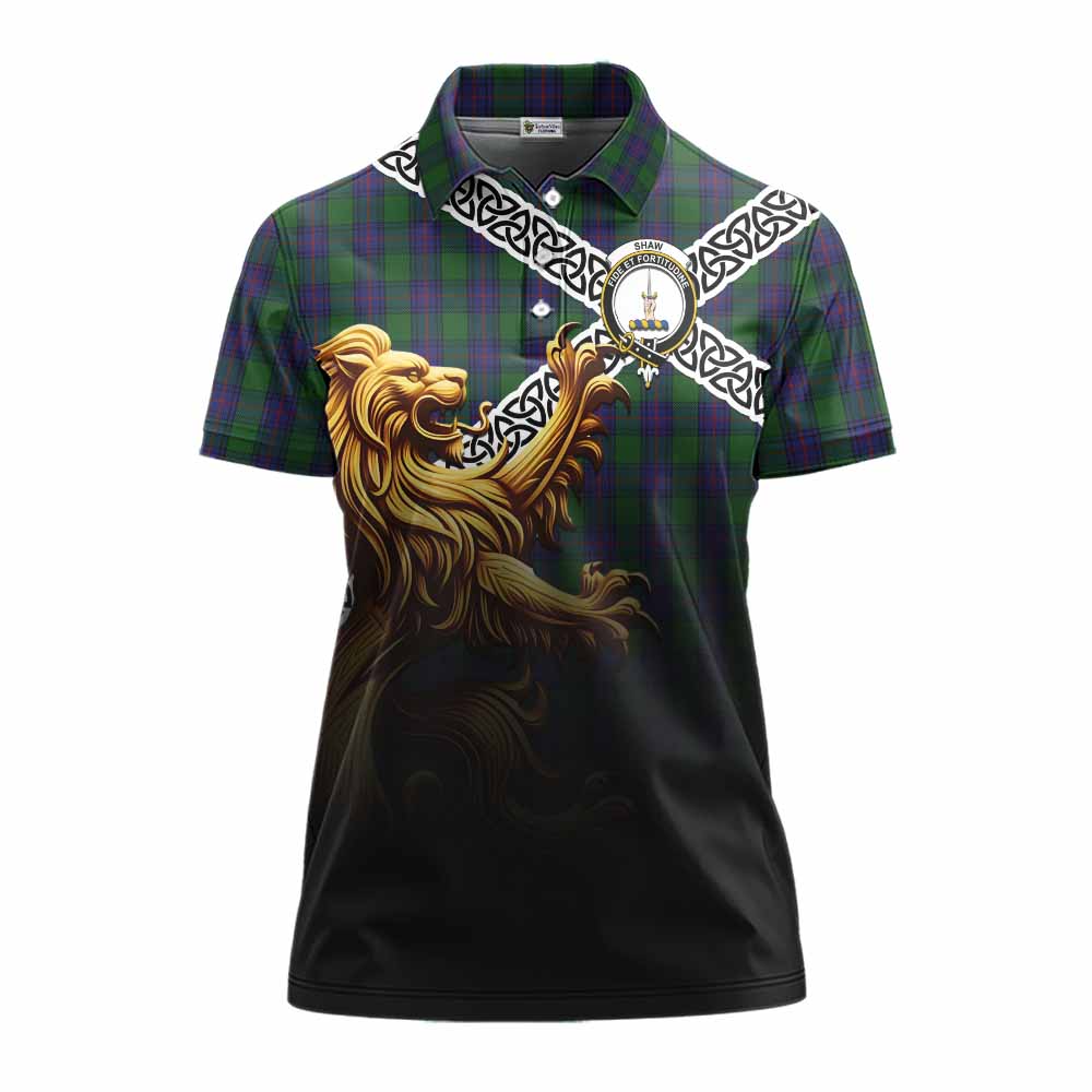 Tartan Vibes Clothing Shaw Crest Tartan Women's Polo Shirt with Golden Lion Emblem Celtic Style