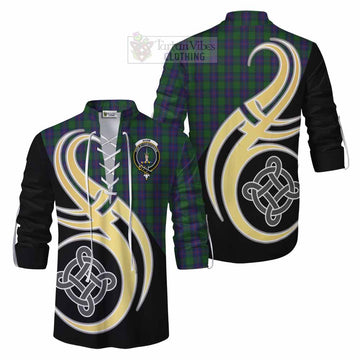 Tartan Vibes Clothing Shaw Tartan Ghillie Kilt Shirt with Family Crest and Celtic Symbol Style
