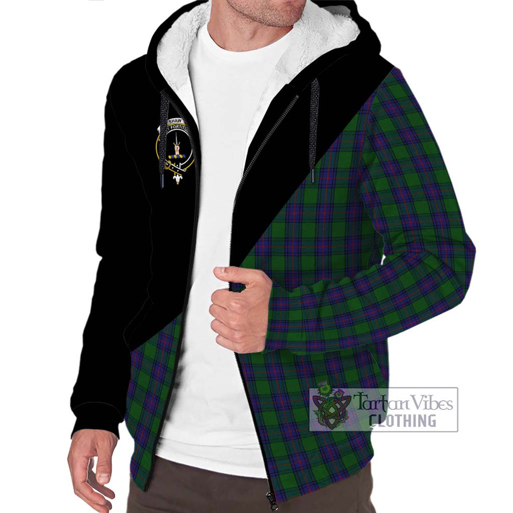 Shaw Tartan Sherpa Hoodie with Family Crest and Military Logo Style Unisex S - Tartanvibesclothing Shop