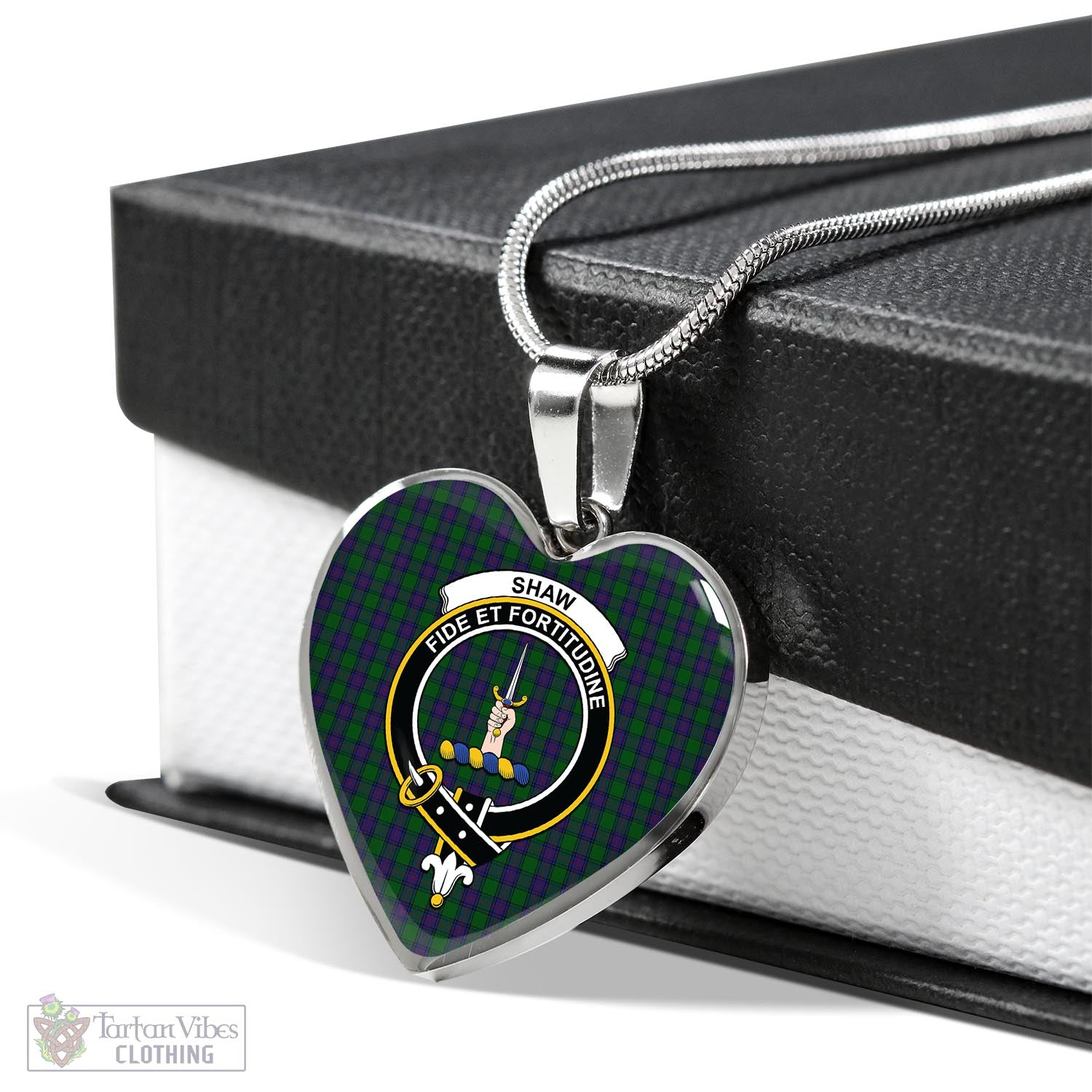 Tartan Vibes Clothing Shaw Tartan Heart Necklace with Family Crest