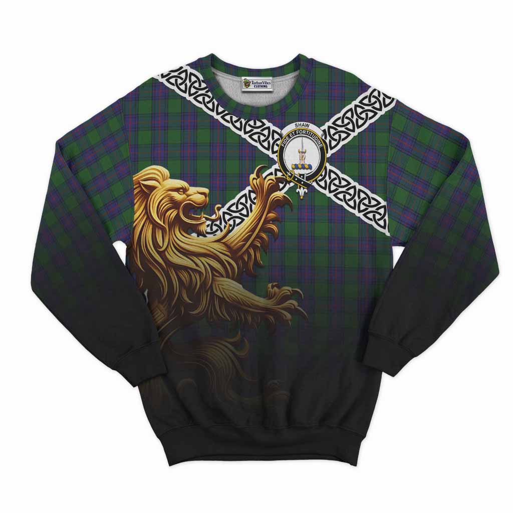Tartan Vibes Clothing Shaw Crest Tartan Sweatshirt with Golden Lion Emblem Celtic Style
