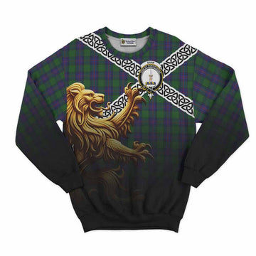 Shaw Crest Tartan Sweatshirt with Golden Lion Emblem Celtic Style