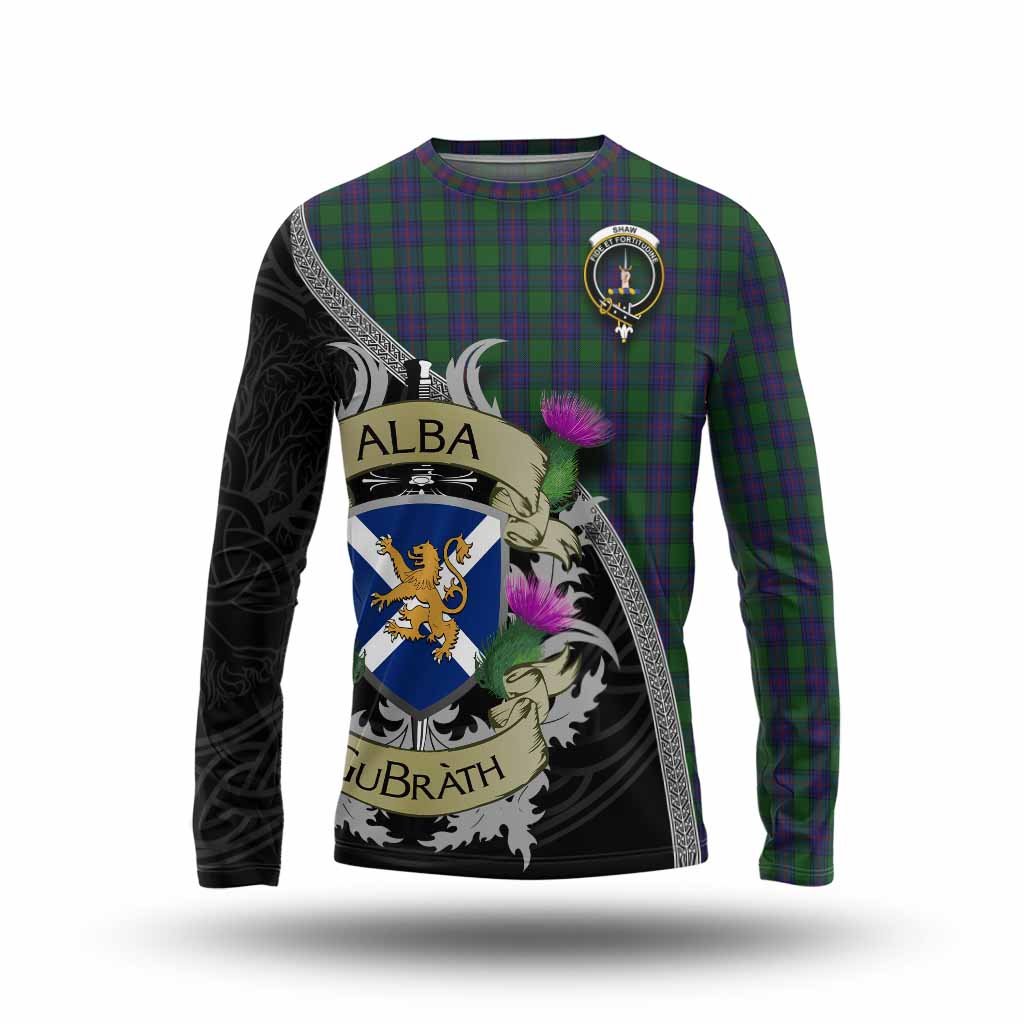 Tartan Vibes Clothing Shaw Tartan Family Crest Long Sleeve T-Shirt Lion Rampant Royal Thistle Shield Celtic Inspired