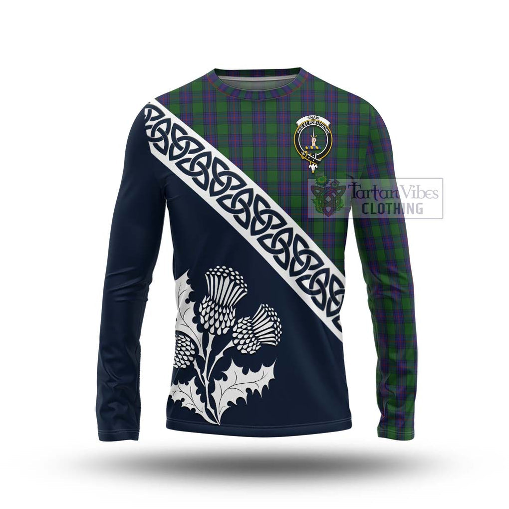 Tartan Vibes Clothing Shaw Tartan Long Sleeve T-Shirt Featuring Thistle and Scotland Map