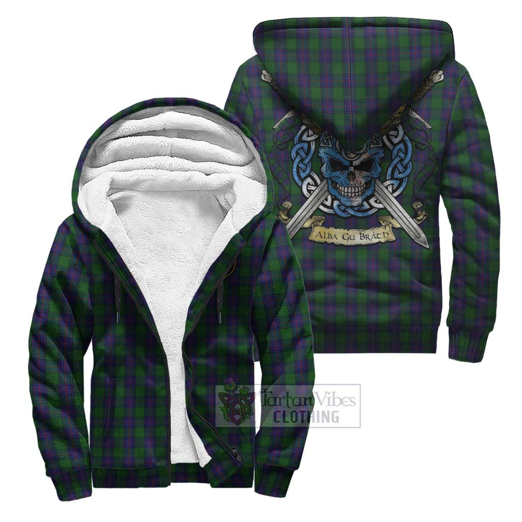 Tartan Vibes Clothing Shaw Tartan Sherpa Hoodie with Family Crest Celtic Skull Style