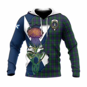 Tartan Vibes Clothing Shaw Tartan Family Crest Knitted Hoodie Scottish Thistle Celtic Inspired