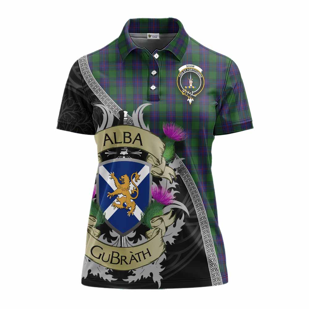 Tartan Vibes Clothing Shaw Tartan Family Crest Women's Polo Shirt Lion Rampant Royal Thistle Shield Celtic Inspired