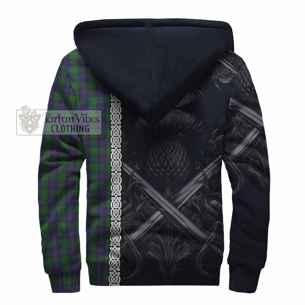 Tartan Vibes Clothing Shaw Tartan Sherpa Hoodie with Family Crest Cross Sword Thistle Celtic Vibes