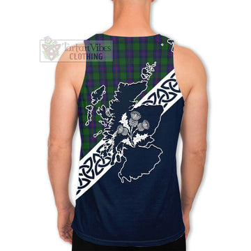 Tartan Vibes Clothing Shaw Tartan Men's Tank Top Featuring Thistle and Scotland Map