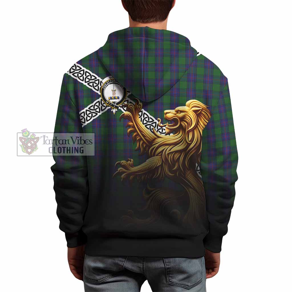 Tartan Vibes Clothing Shaw Crest Tartan Hoodie with Golden Lion Emblem Celtic Style