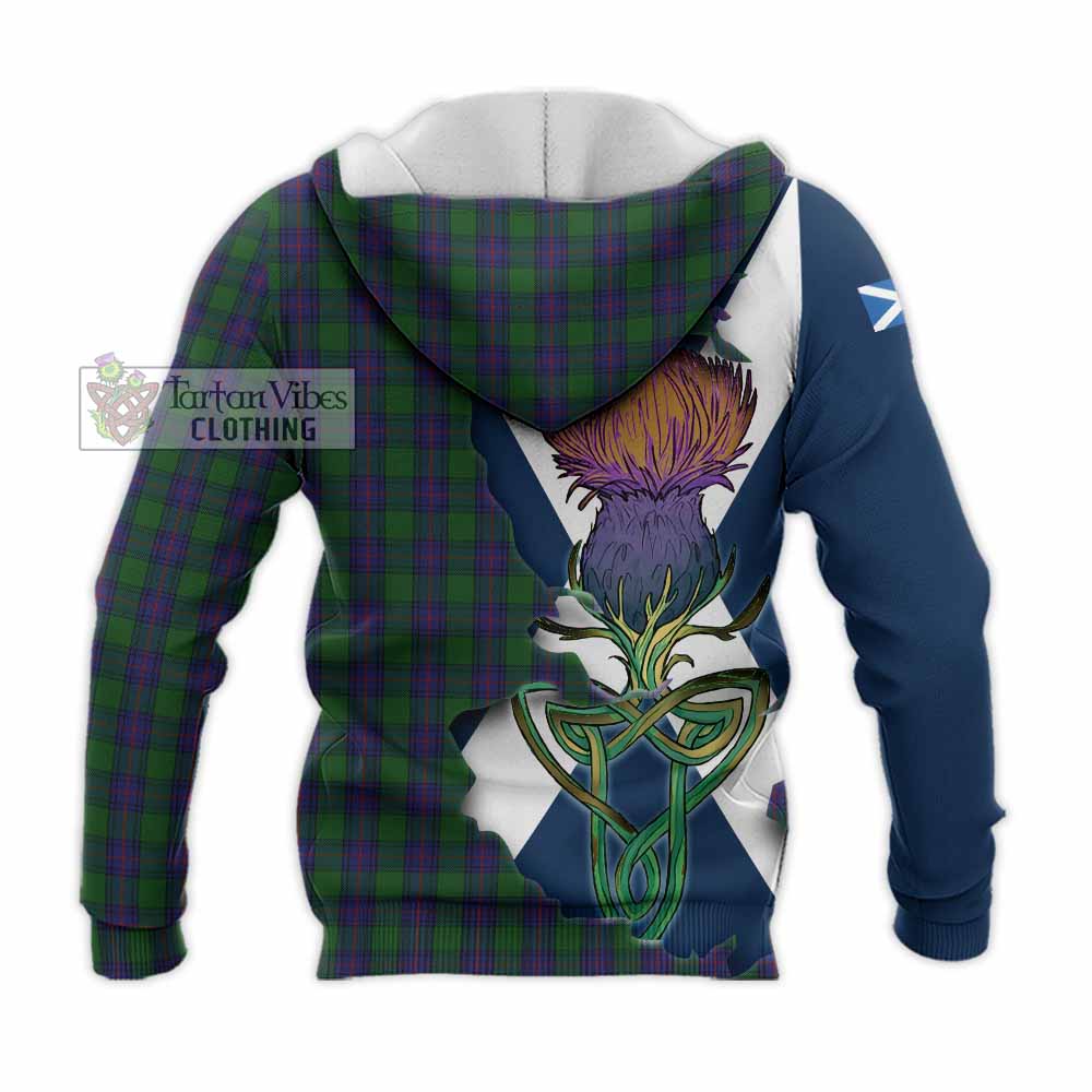 Tartan Vibes Clothing Shaw Tartan Family Crest Knitted Hoodie Scottish Thistle Celtic Inspired