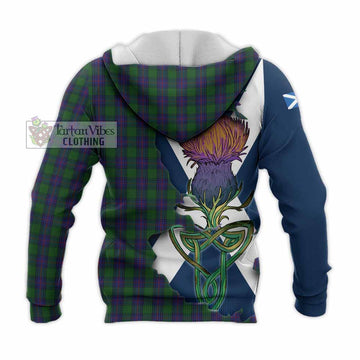 Tartan Vibes Clothing Shaw Tartan Family Crest Knitted Hoodie Scottish Thistle Celtic Inspired