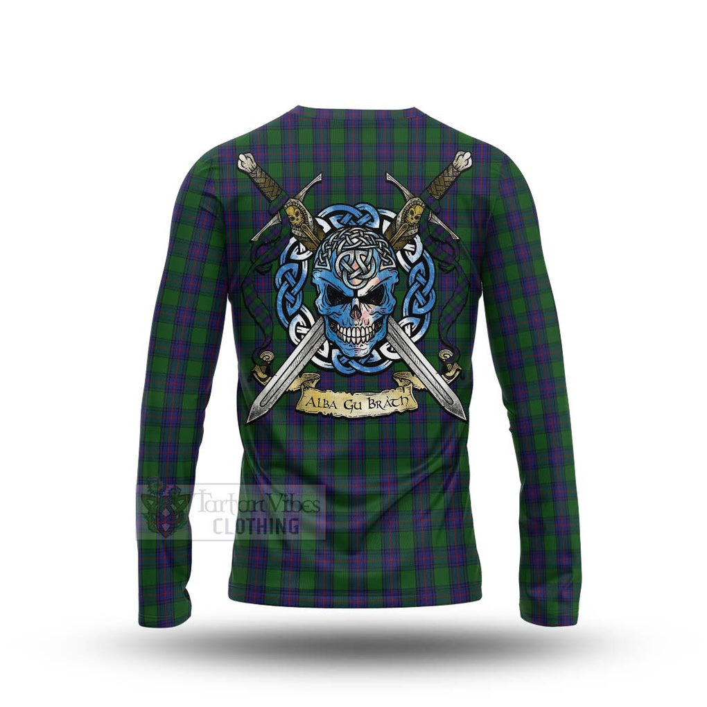 Tartan Vibes Clothing Shaw Tartan Long Sleeve T-Shirt with Family Crest Celtic Skull Style