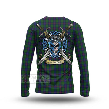 Shaw Tartan Long Sleeve T-Shirt with Family Crest Celtic Skull Style