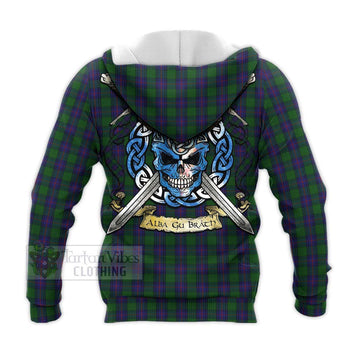 Tartan Vibes Clothing Shaw Tartan Knitted Hoodie with Family Crest Celtic Skull Style