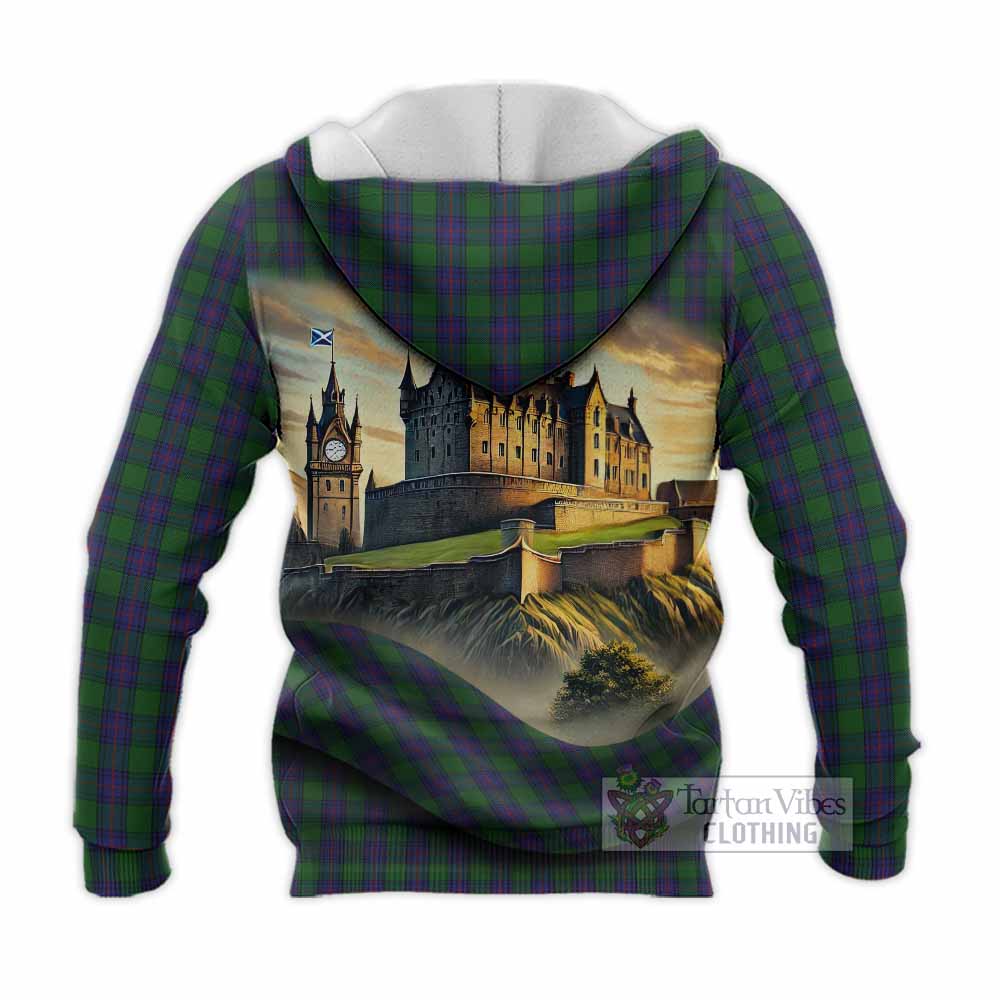Tartan Vibes Clothing Shaw Tartan Family Crest Knitted Hoodie with Scottish Ancient Castle Style